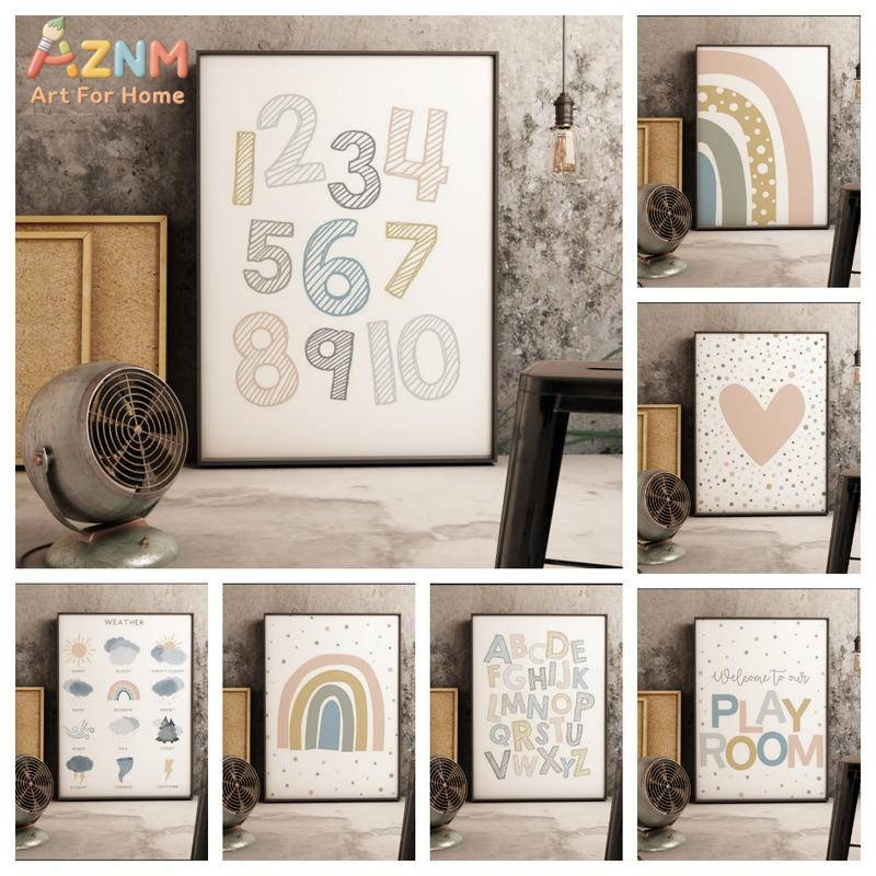Kids Education Alphabet Numbers - AZNM Boho 어린이 교육용 캔버스 벽