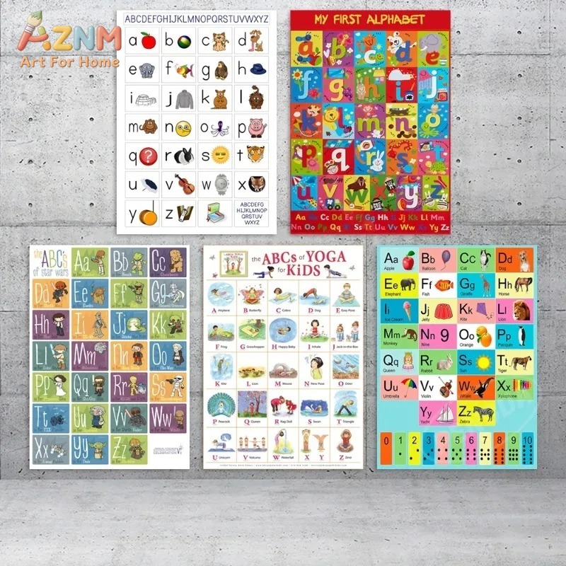 Kids Yoga Education - AZNM 프레임리스 캔버스 포스터 어린이 알파벳