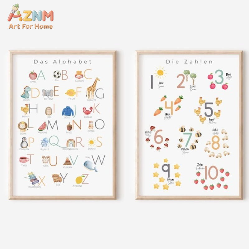Kids Education Alphabet Numbers - AZNM 독일어 알파벳 숫자 캔버스 벽