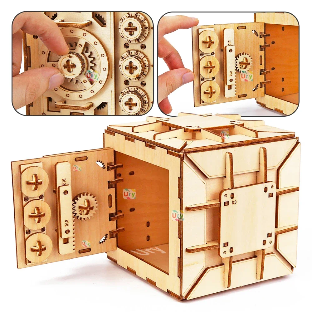 URY 3D 나무 퍼즐 암호 보물 돈 상자 돼지 저금통 - Kids Education Money 리뷰 및 가격