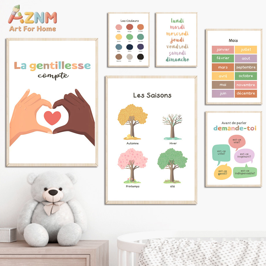 AZNM 프랑스어 어린이 교육용 캔버스 벽 예술 알파벳 - Kids Education Alphabet Numbers 리뷰 및 가격