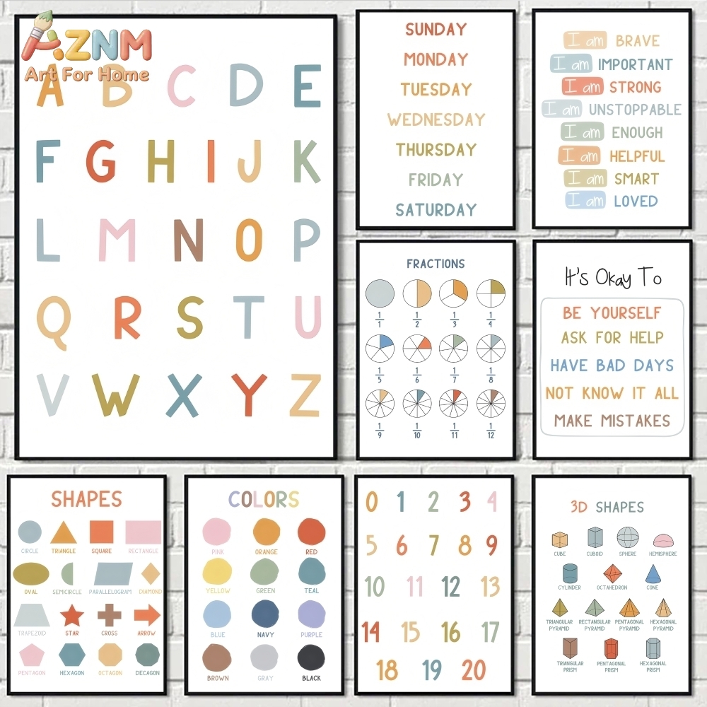 AZNM 교육용 알파벳 숫자 프레임리스 캔버스 벽 예술 - Kids Education Alphabet Numbers 리뷰 및 가격