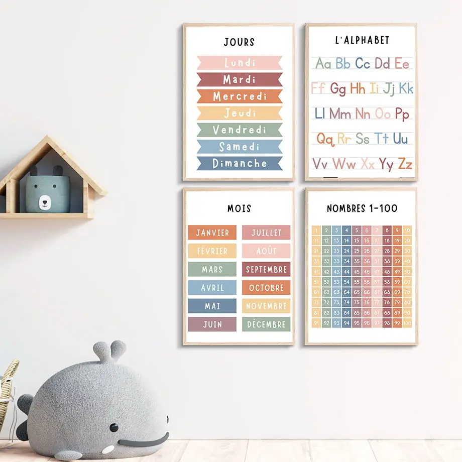 영어 프랑스어 숫자 알파벳 모양 캔버스 그림 날씨 교육 - Kids Education Alphabet Numbers 리뷰 및 가격