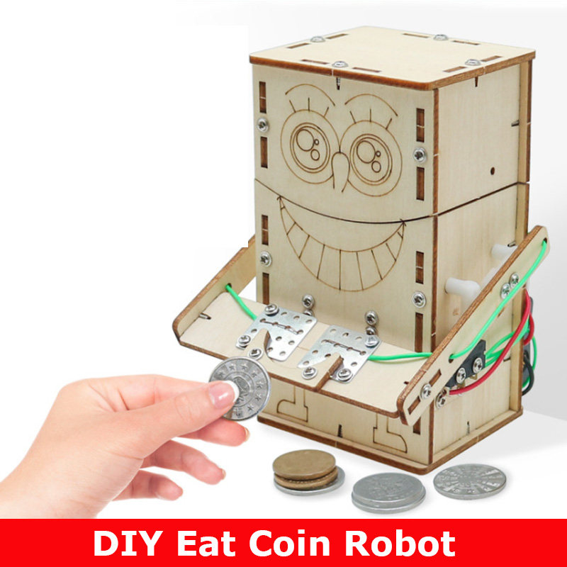 나무 전기 구동 먹는 동전 로봇 DIY 모델 및 빌딩  - Kids Education Money 리뷰 및 가격