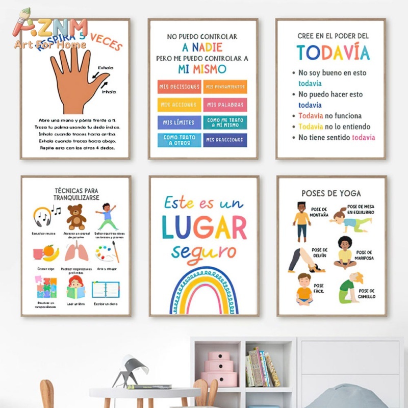 AZNM 스페인어 어린이 정신 건강 캔버스 프린트 차분 - Kids Yoga Education 리뷰 및 가격